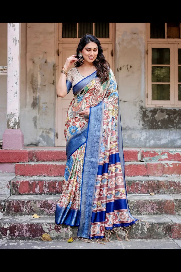 Luxurious Pure Silk Saree with Digital Prints & Brocade Blouse