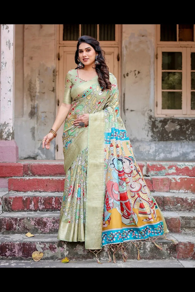 Pure Silk Saree with Digital Prints, Brocade Blouse