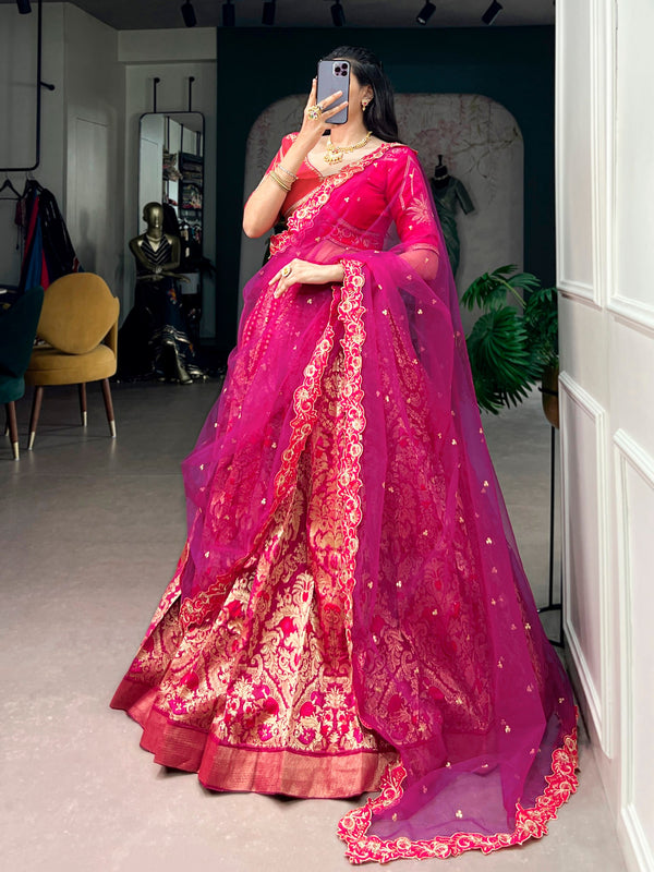 Rani Pink Jacquard Silk Lehenga Choli
