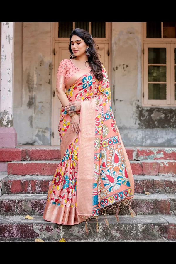 Pure Silk Saree with Brocade Blouse & Tassel Accents