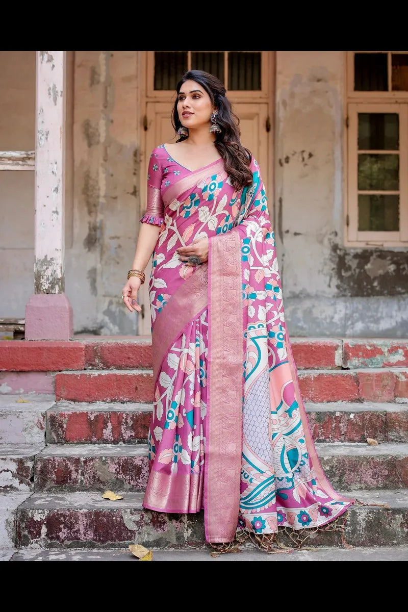 Elegant Pure Silk Saree with Digital Print & Brocade Blouse