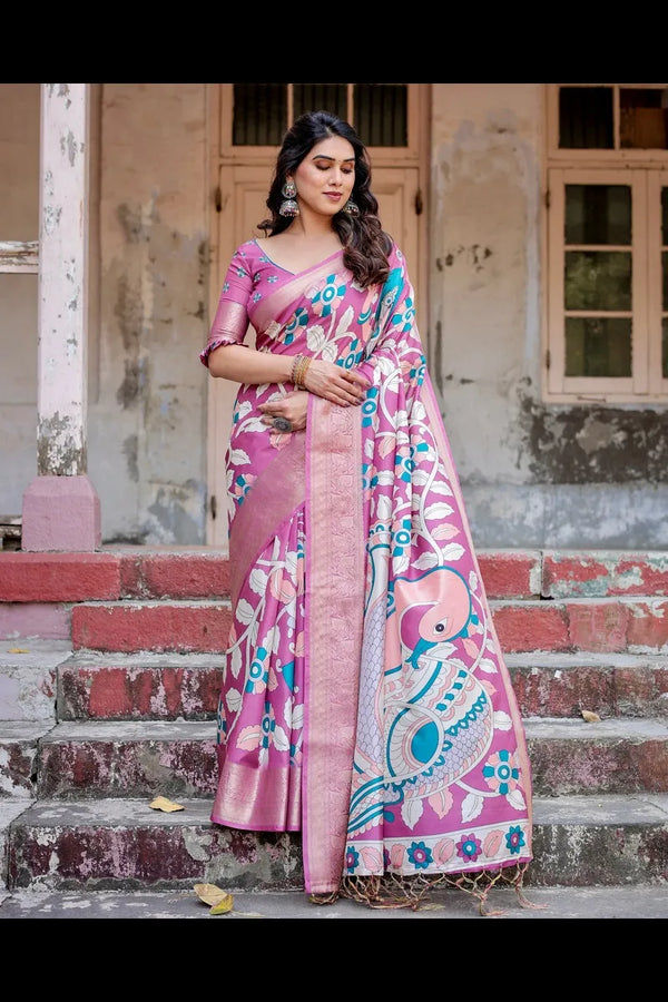 Elegant Pure Silk Saree with Digital Print & Brocade Blouse