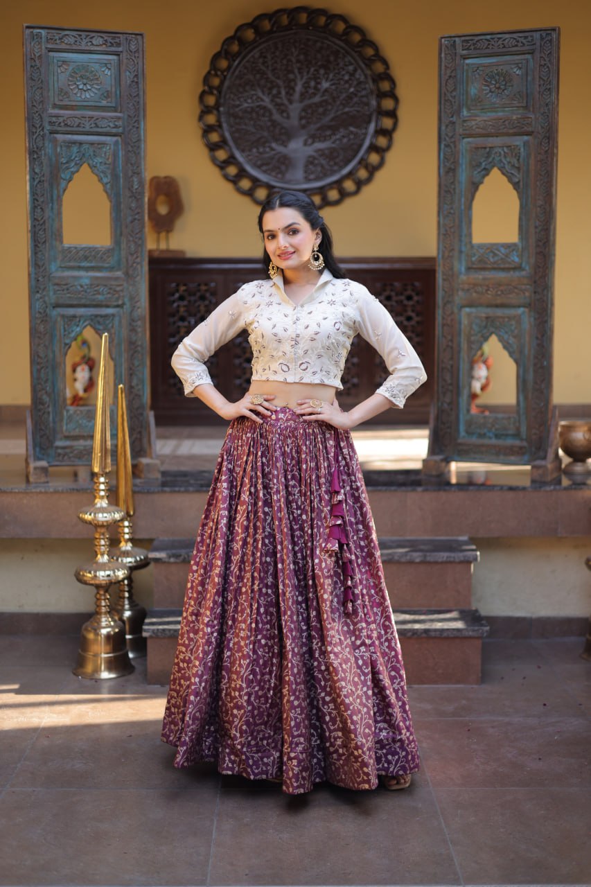 Pink Cosmos Jacquard Lehenga with Embroidered Blouse