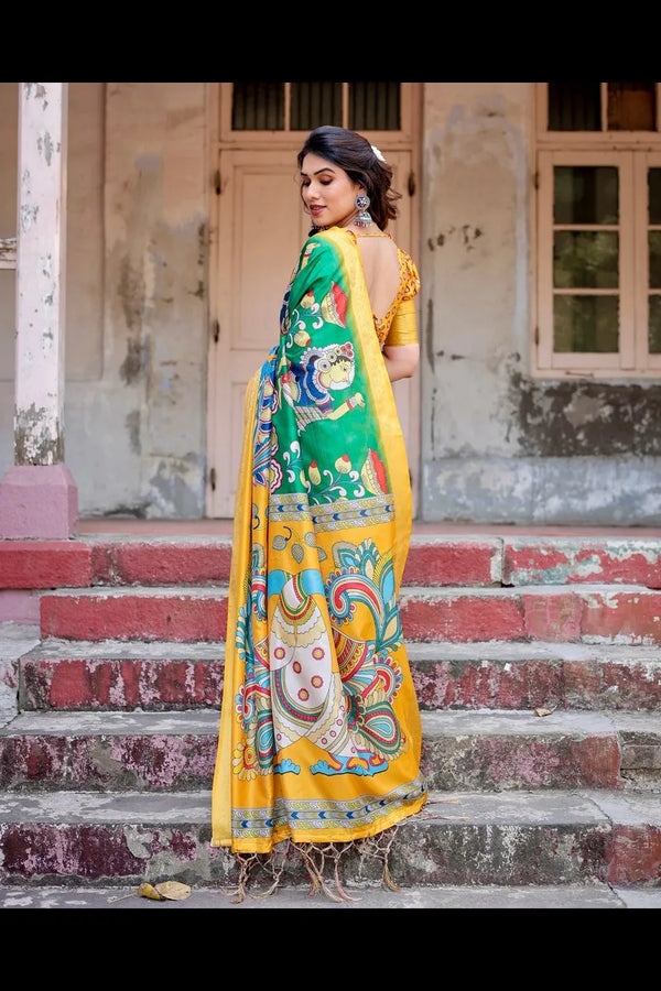 Opulent Pure Silk Saree with Digital Print & Brocade Details