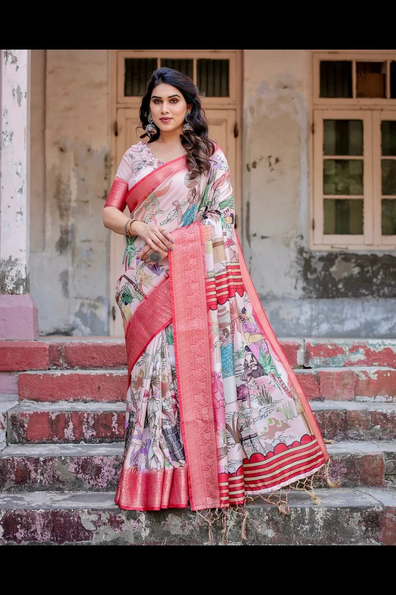 Regal Pure Silk Digital Printed Saree with Brocade Blouse & Tassels