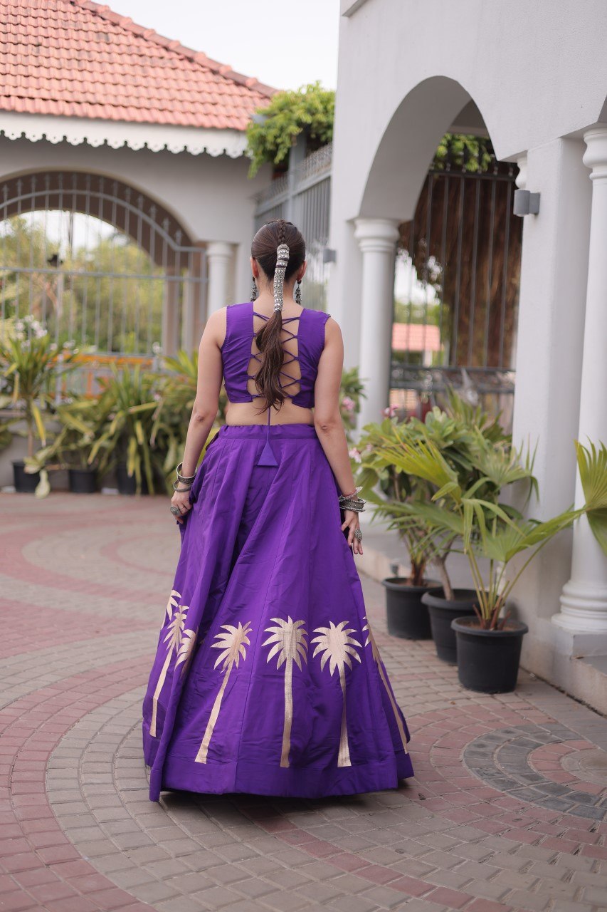 Purple Navratri Lehenga Choli with Kutchi Gamthi Top
