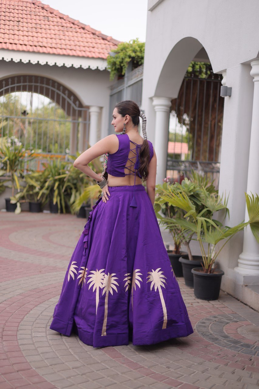 Purple Navratri Lehenga Choli with Kutchi Gamthi Top