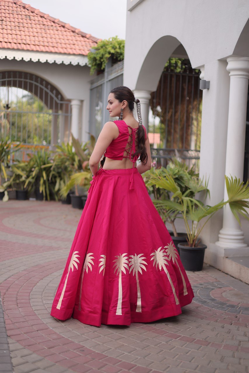 Pink Navratri Lehenga Choli with Kutchi Gamthi Top