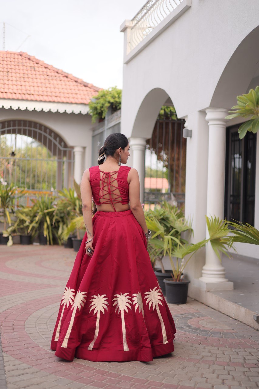 Maroon Navratri Lehenga Choli with Kutchi Gamthi Top
