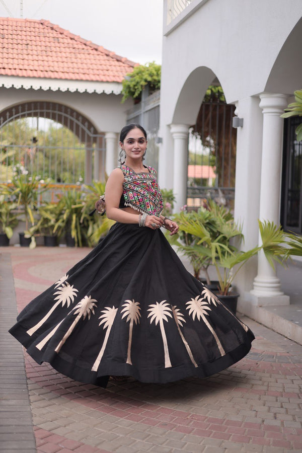 Black Navratri Lehenga Choli with Kutchi Gamthi Top