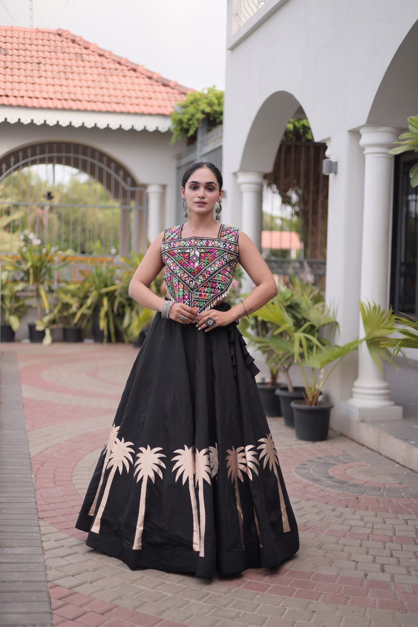 Black Navratri Lehenga Choli with Kutchi Gamthi Top