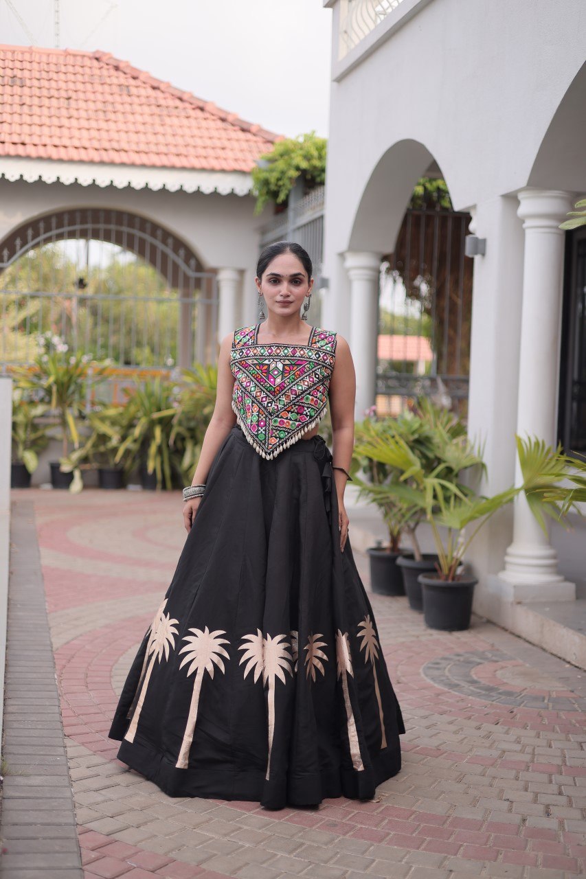 Black Navratri Lehenga Choli with Kutchi Gamthi Top