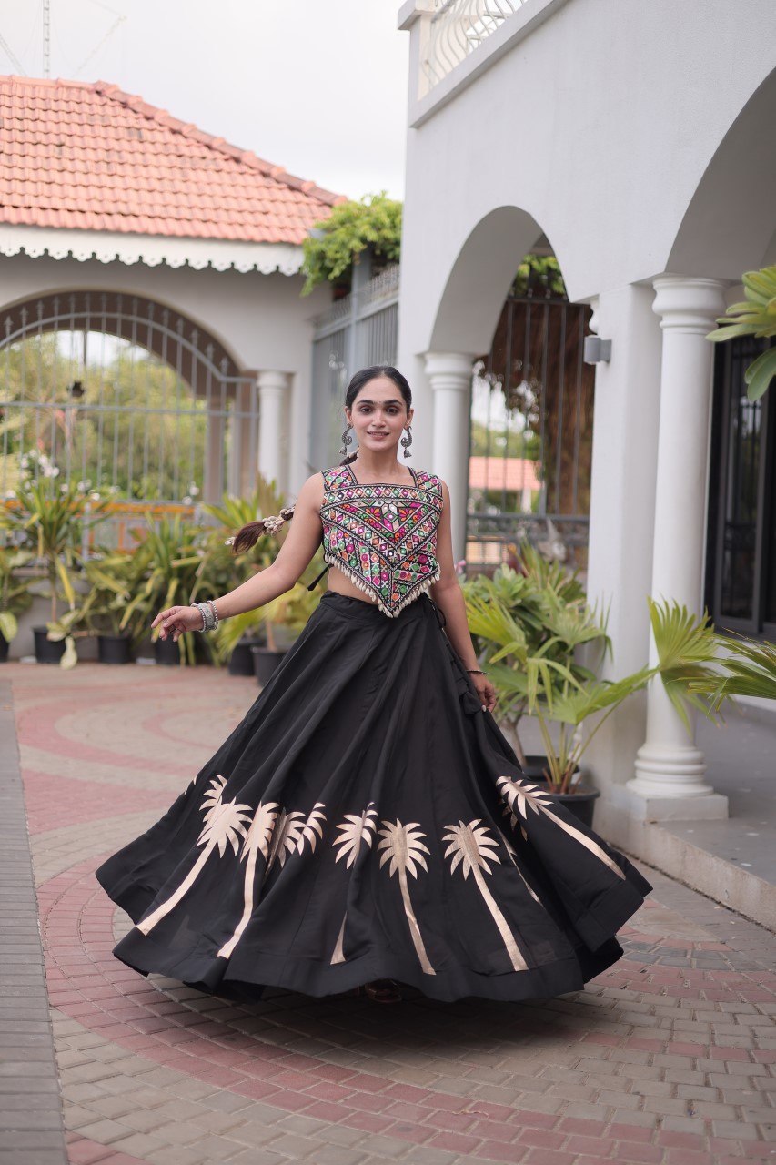 Black Navratri Lehenga Choli with Kutchi Gamthi Top