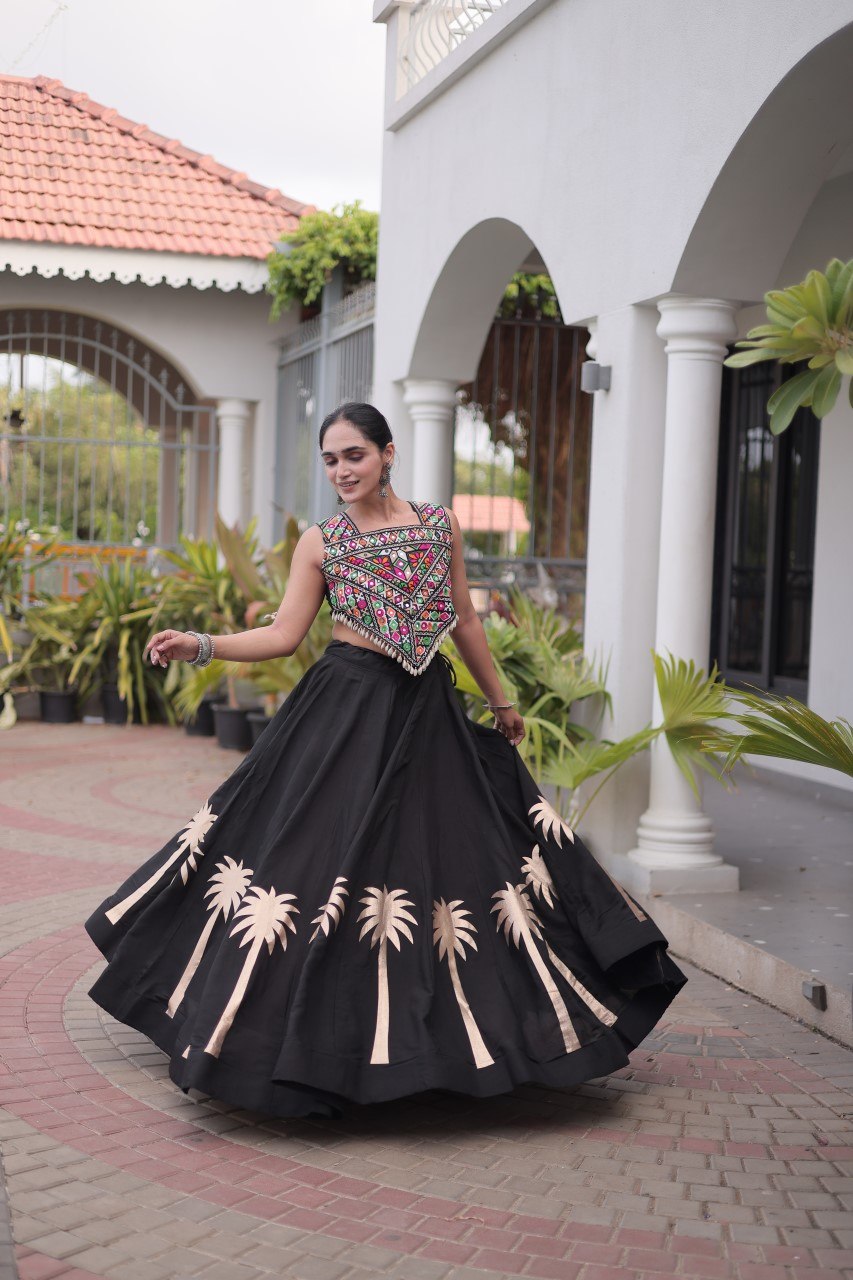 Black Navratri Lehenga Choli with Kutchi Gamthi Top