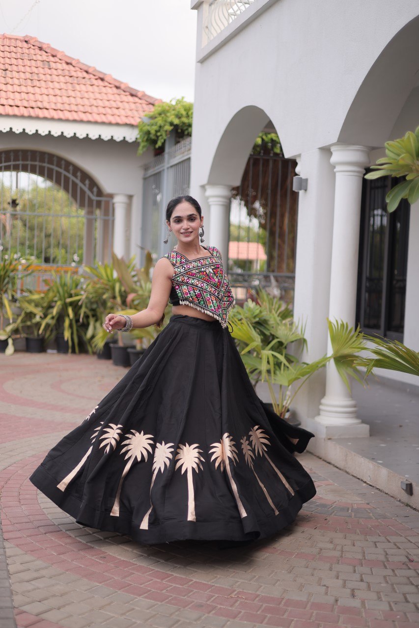Black Navratri Lehenga Choli with Kutchi Gamthi Top