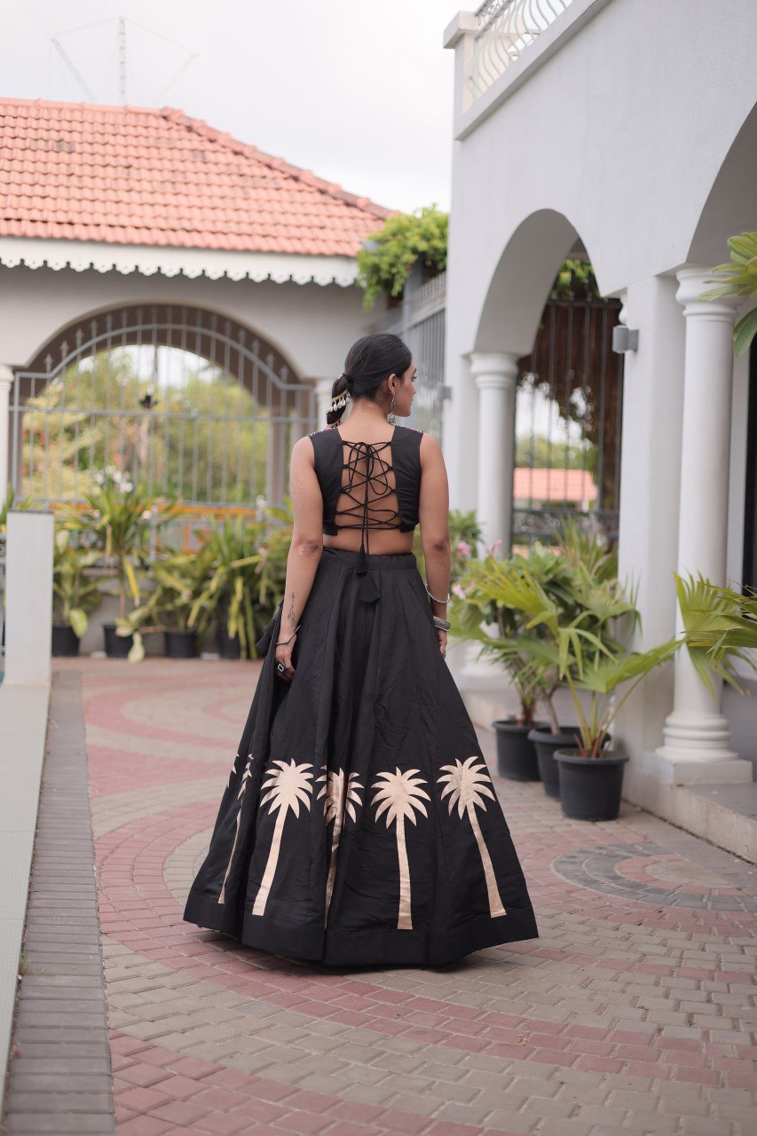 Black Navratri Lehenga Choli with Kutchi Gamthi Top