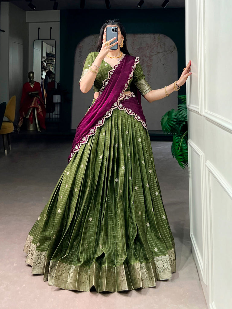Mehndi Chinon Checks Langa Davani Set