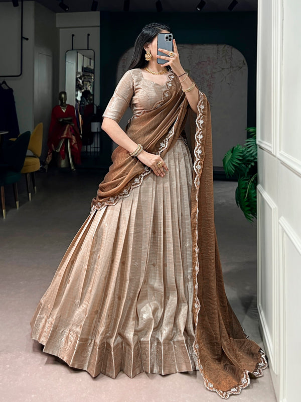Beige Chinon Checks Langa Davani Set
