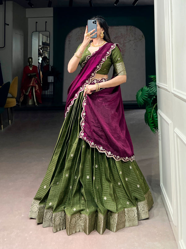 Mehndi Chinon Checks Langa Davani Set