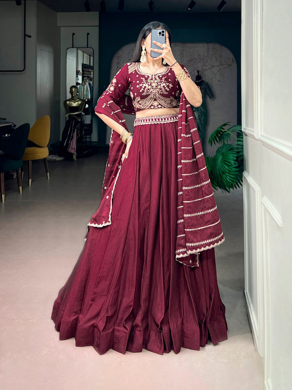 Maroon Rangoli Crush Lehenga Choli with Sequin Belt