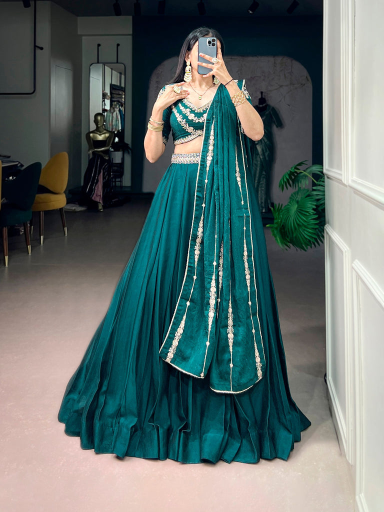 Dark Green Rangoli Crush Lehenga Choli with Sequin Belt