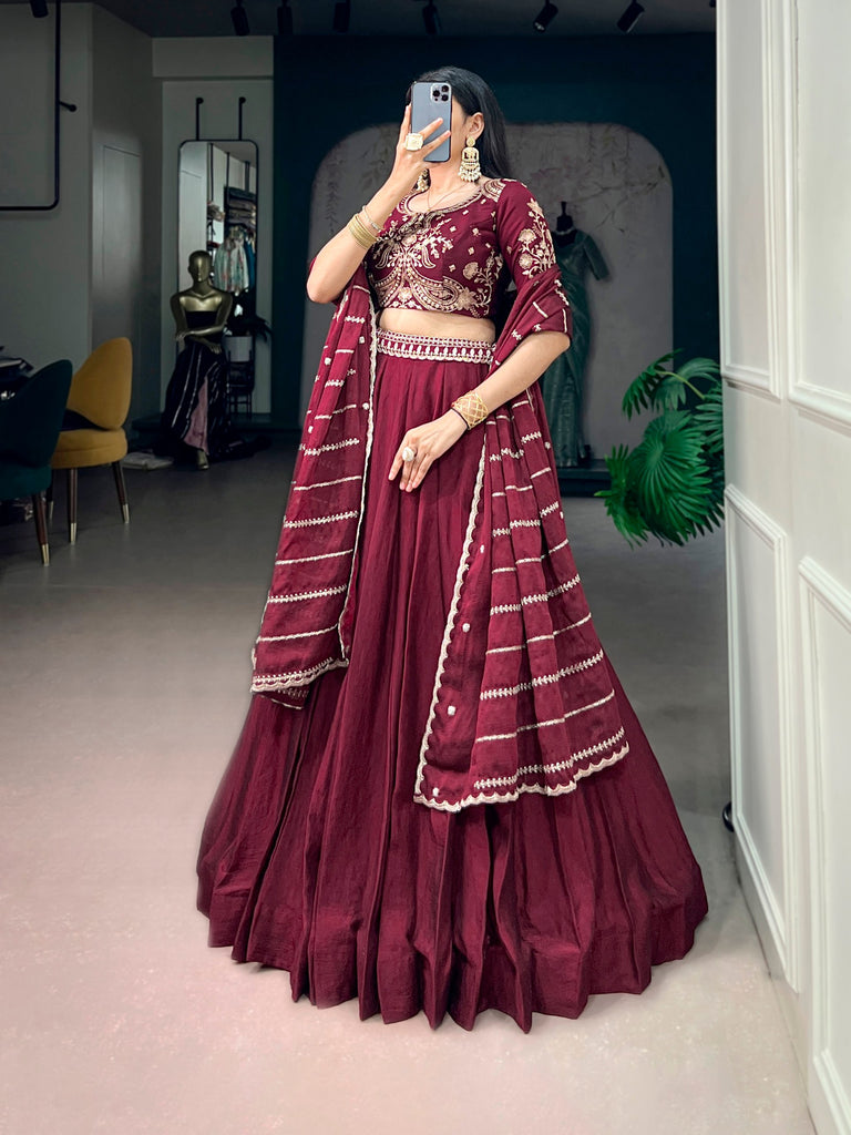 Maroon Rangoli Crush Lehenga Choli with Sequin Belt