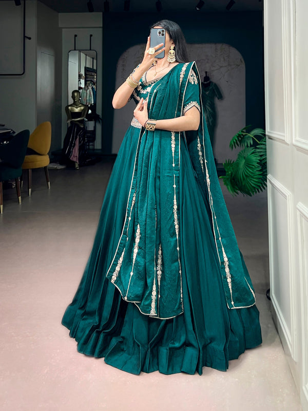 Dark Green Rangoli Crush Lehenga Choli with Sequin Belt