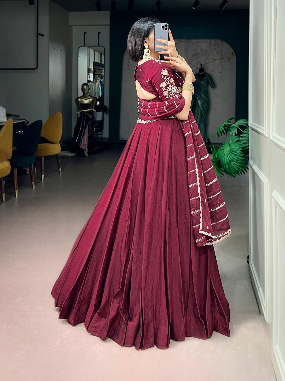 Maroon Rangoli Crush Lehenga Choli with Sequin Belt