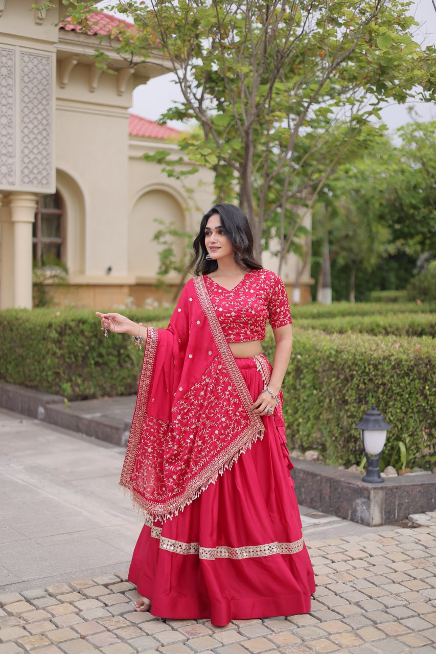 Pink Glory Satin Embroidered Lehenga Choli Set