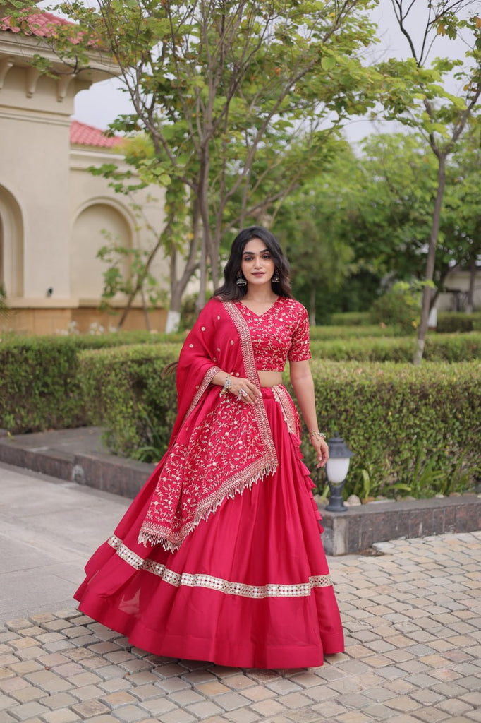Pink Glory Satin Embroidered Lehenga Choli Set