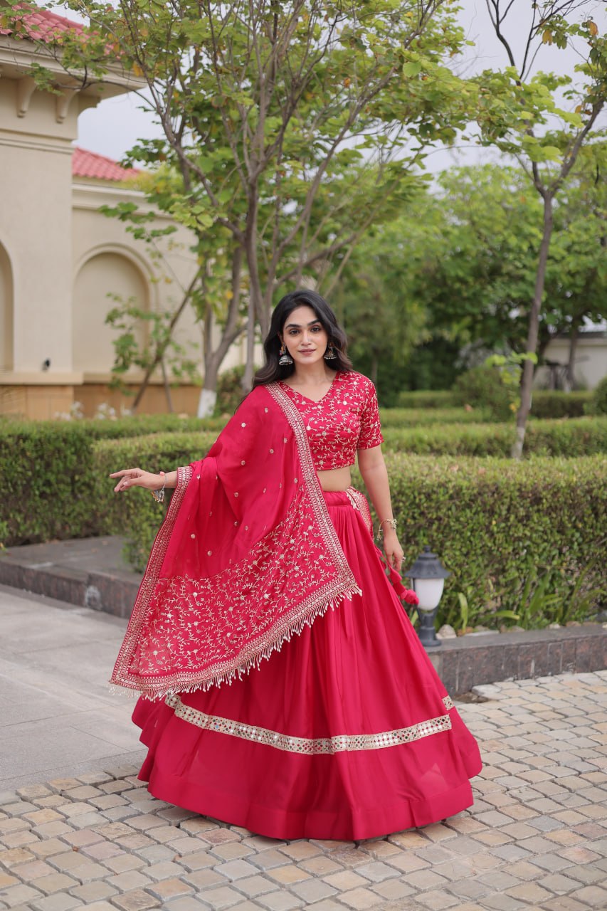 Pink Glory Satin Embroidered Lehenga Choli Set