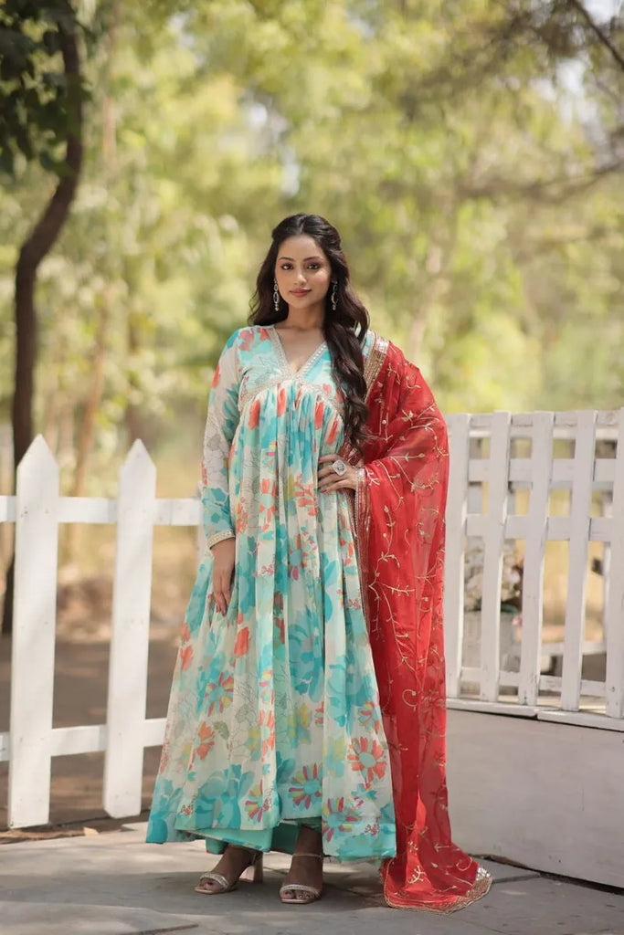 Premium Alia Cut Gown with Dupatta Set - Skyparrow Premium Alia Cut Gown with Dupatta Set - Skyparrow