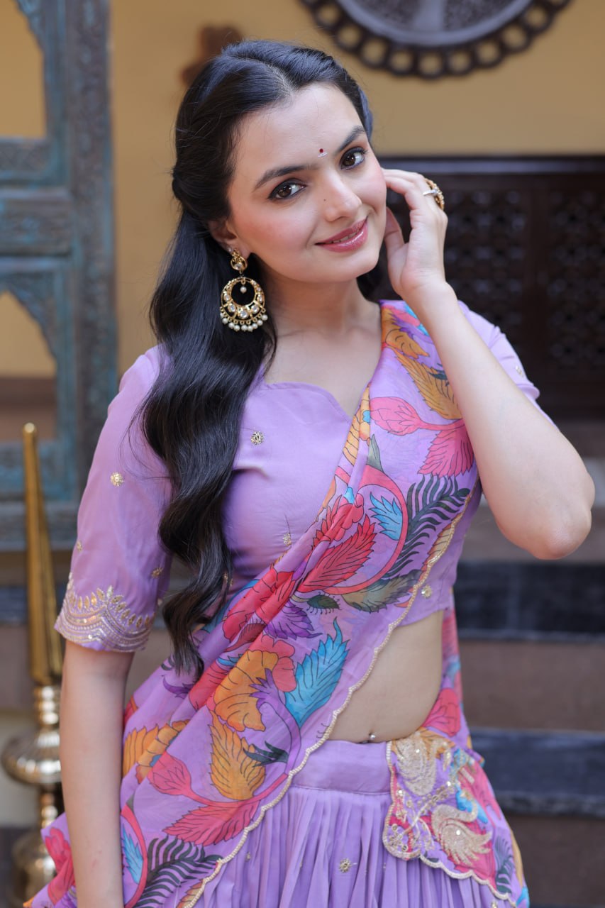 Lavender Cosmos Silk Embroidered Lehenga Choli Set