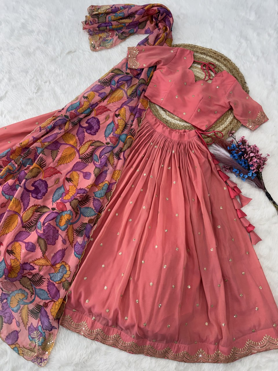 Pink Cosmos Silk Embroidered Lehenga Choli Set