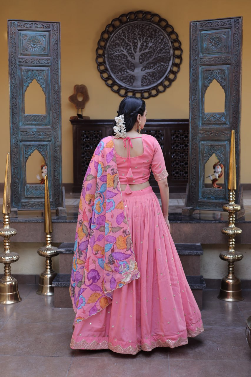 Pink Cosmos Silk Embroidered Lehenga Choli Set