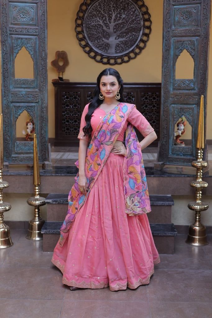 Pink Cosmos Silk Embroidered Lehenga Choli Set