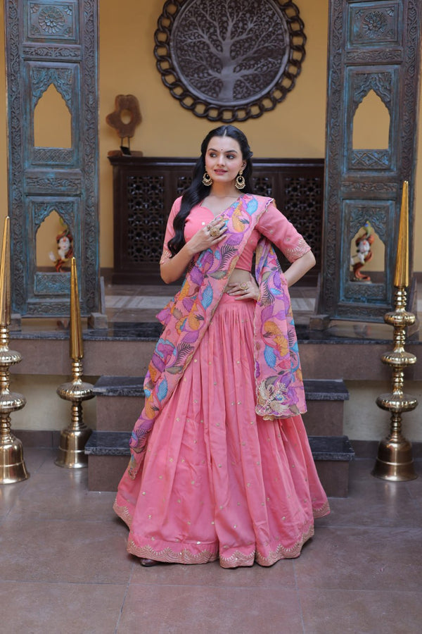 Pink Cosmos Silk Embroidered Lehenga Choli Set