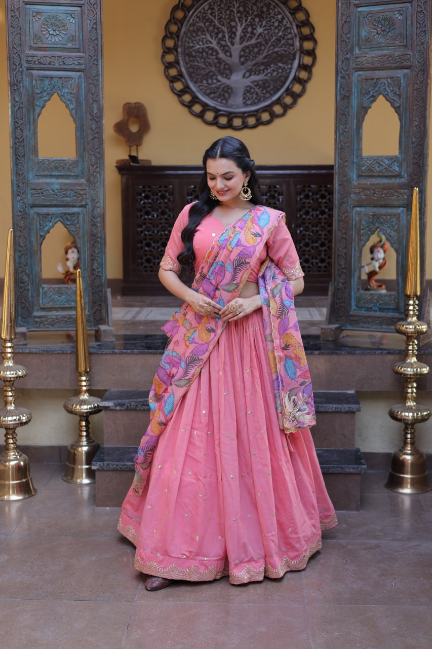 Pink Cosmos Silk Embroidered Lehenga Choli Set