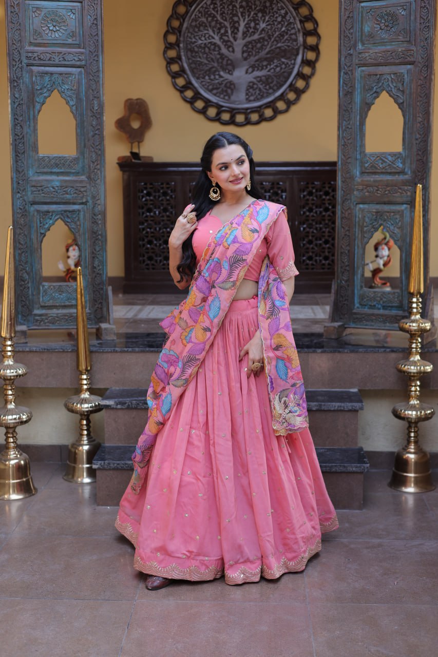Pink Cosmos Silk Embroidered Lehenga Choli Set