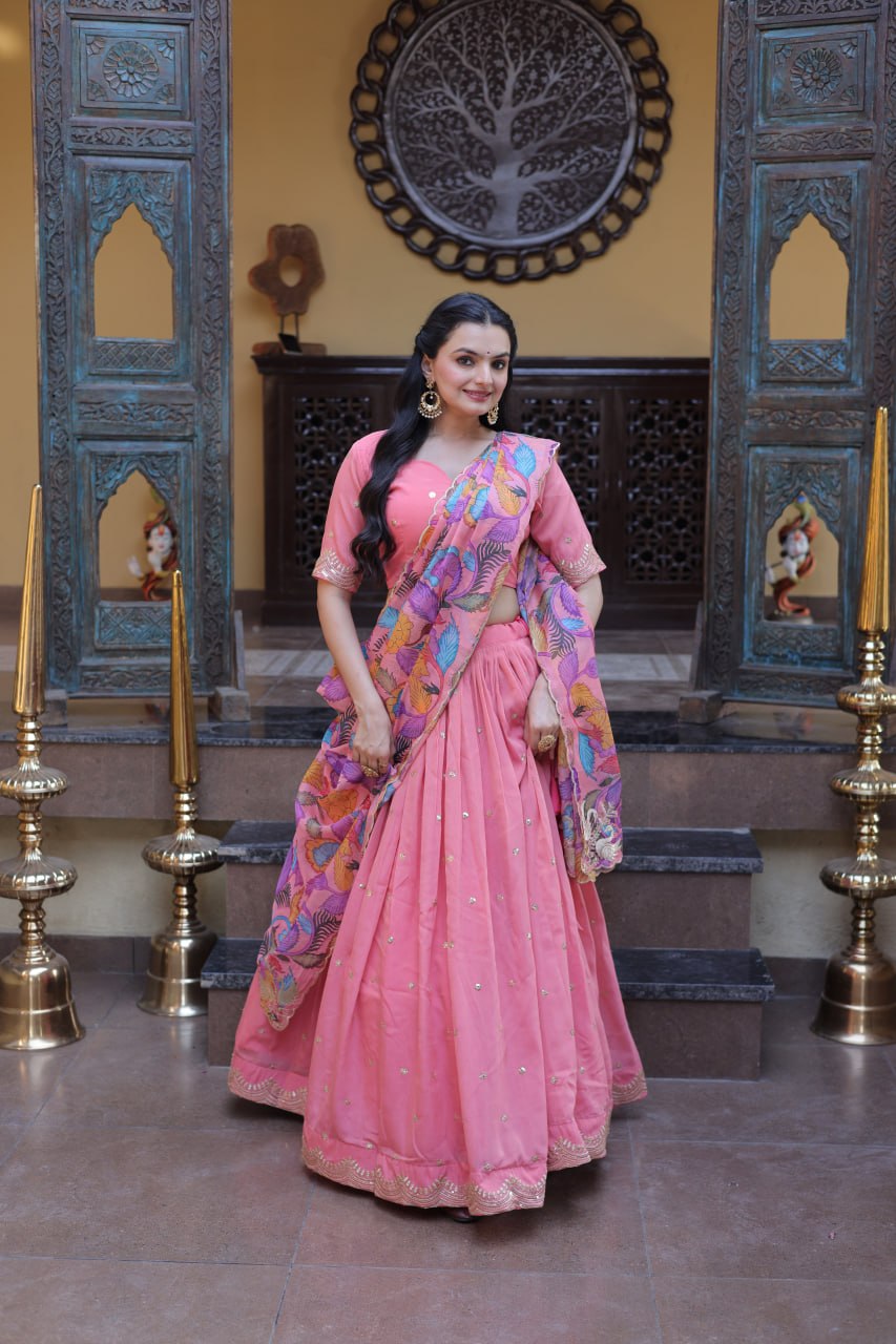 Pink Cosmos Silk Embroidered Lehenga Choli Set