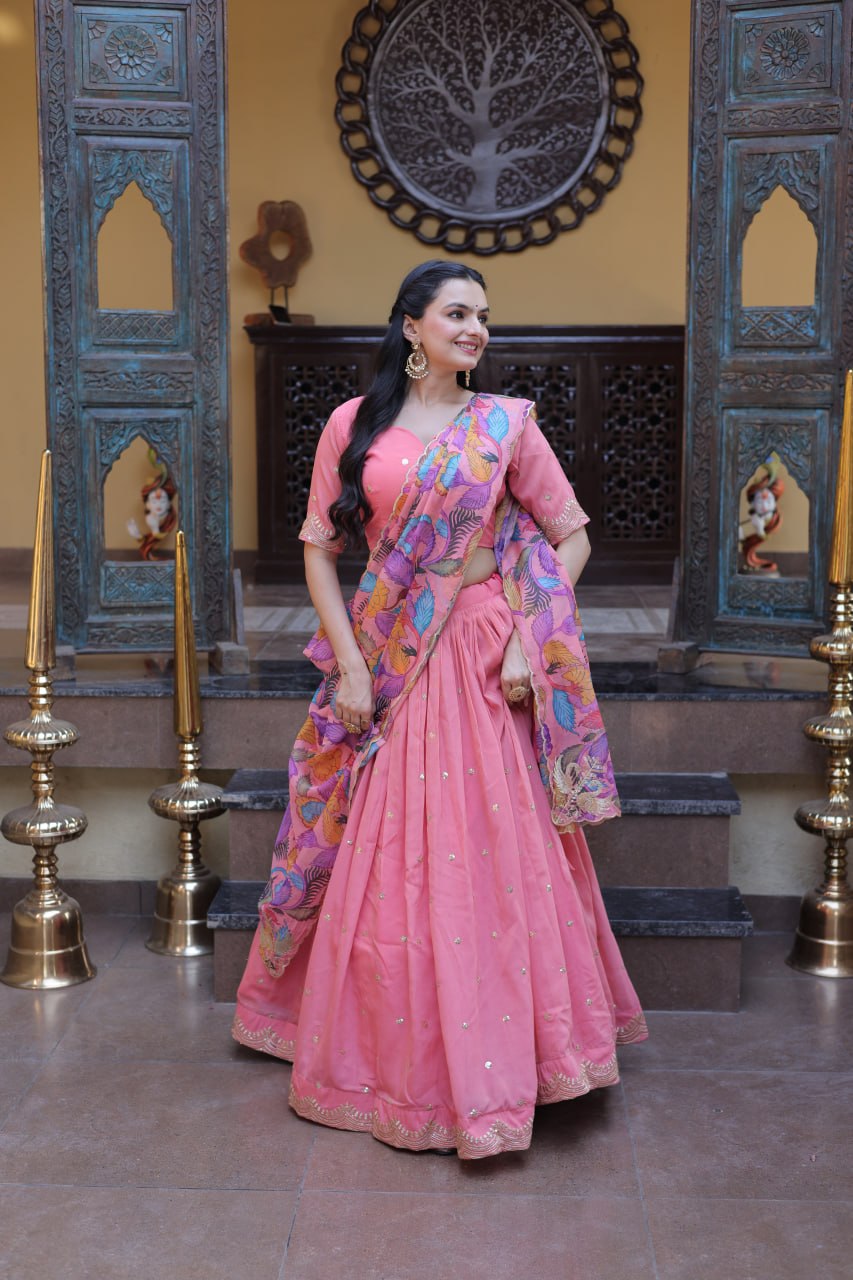 Pink Cosmos Silk Embroidered Lehenga Choli Set