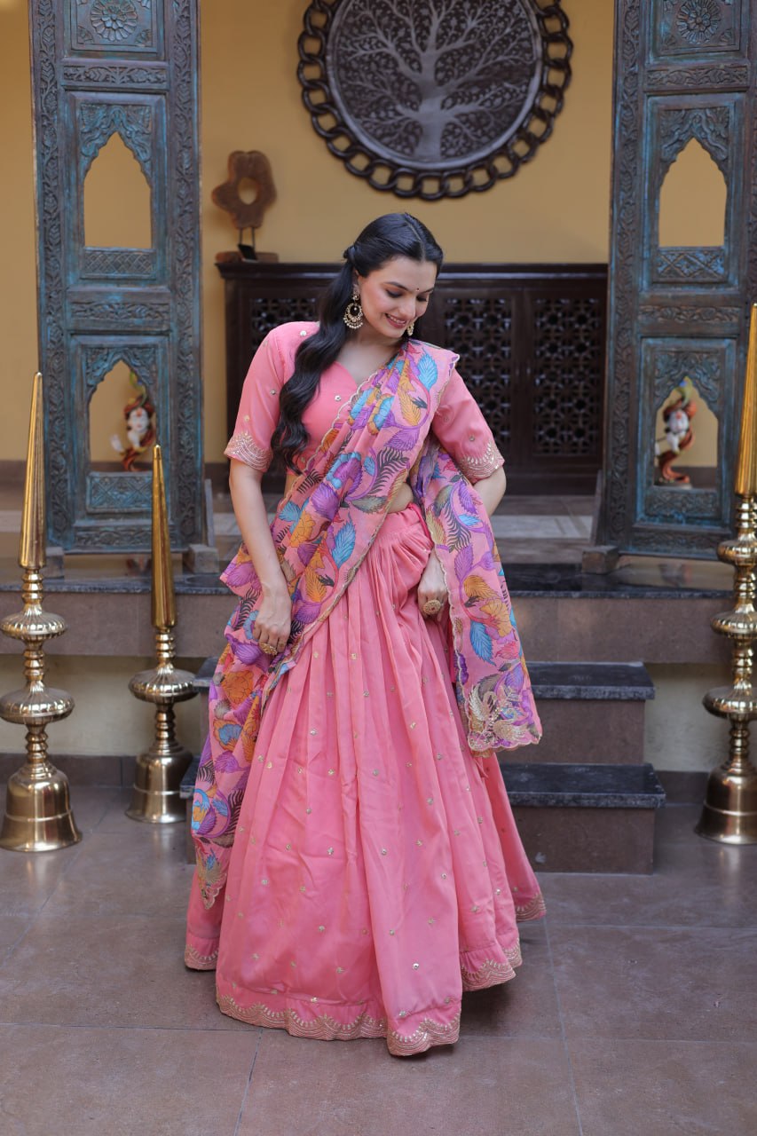 Pink Cosmos Silk Embroidered Lehenga Choli Set