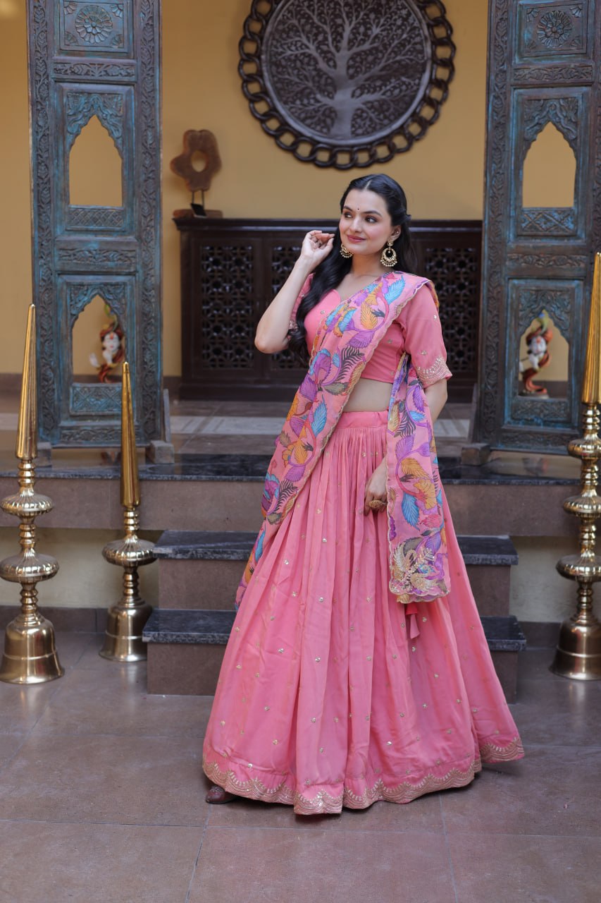 Pink Cosmos Silk Embroidered Lehenga Choli Set