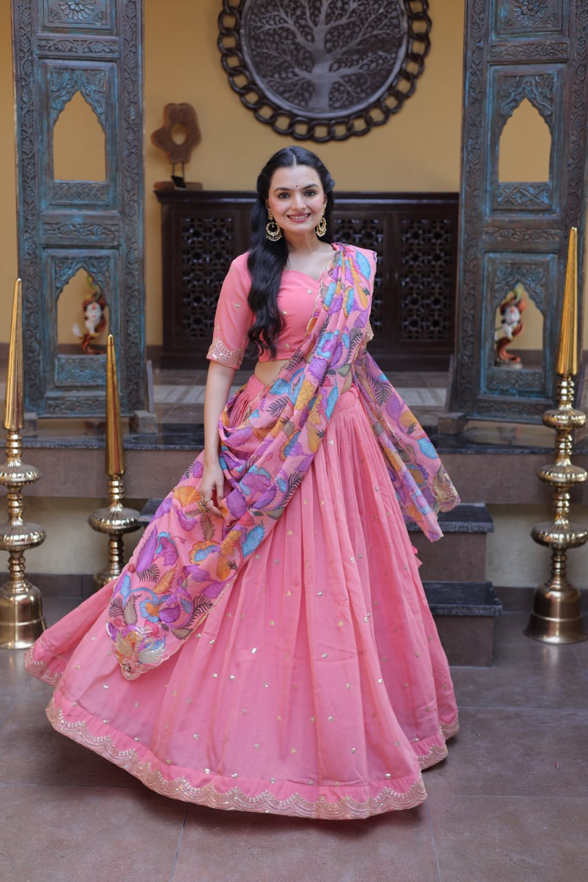 Pink Cosmos Silk Embroidered Lehenga Choli Set