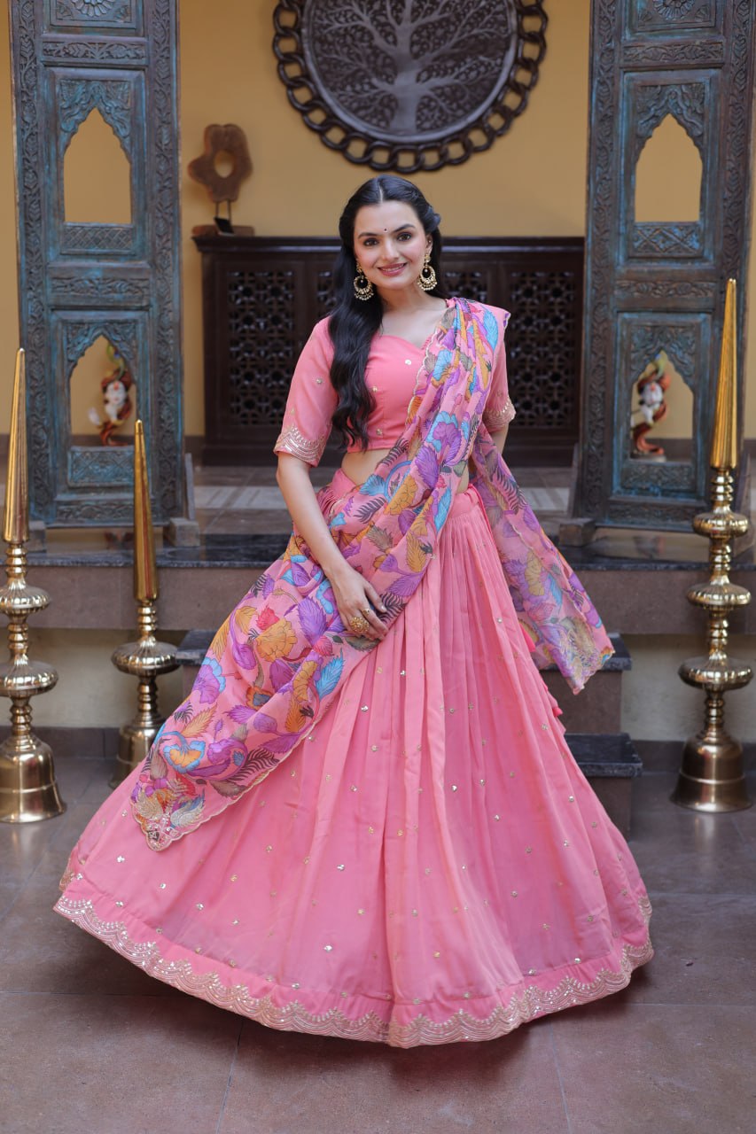 Pink Cosmos Silk Embroidered Lehenga Choli Set