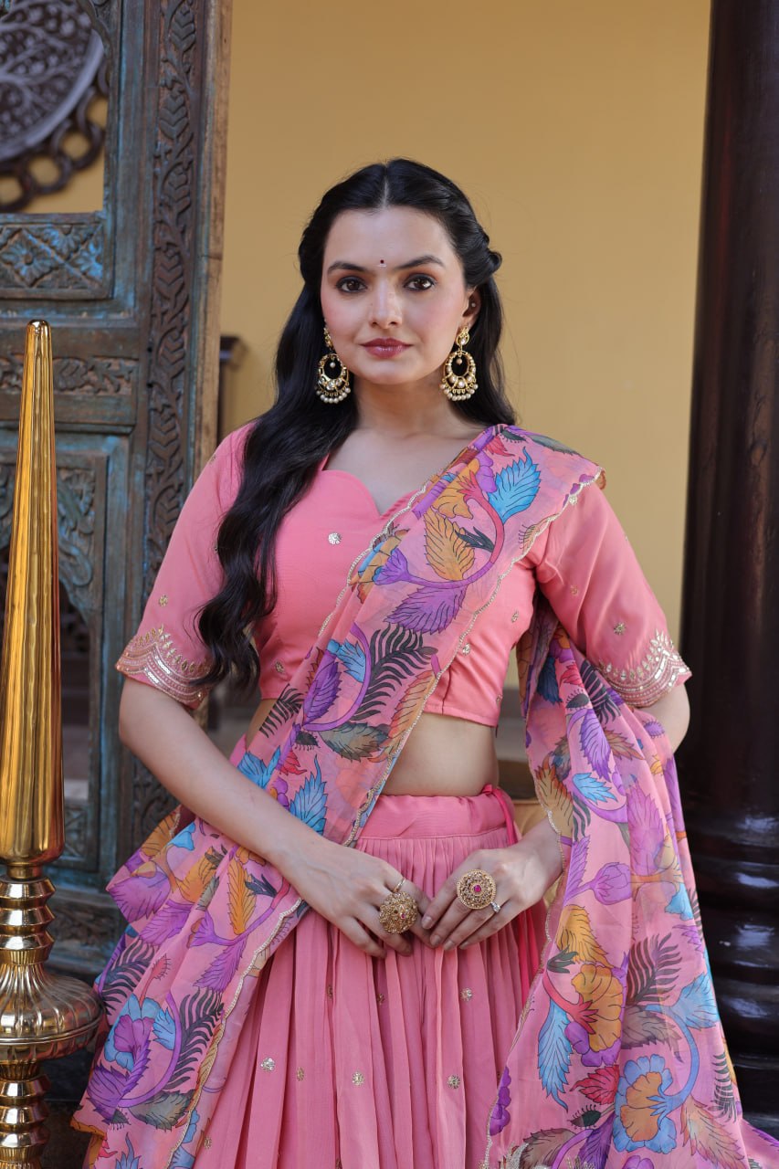 Pink Cosmos Silk Embroidered Lehenga Choli Set
