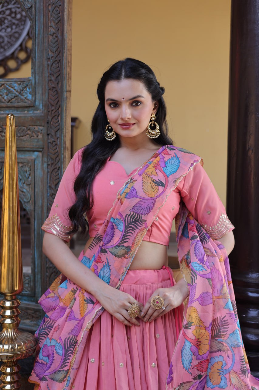 Pink Cosmos Silk Embroidered Lehenga Choli Set