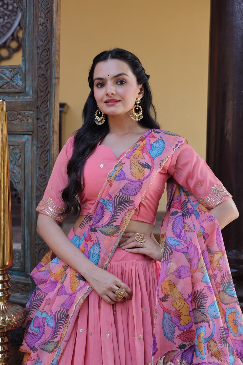 Pink Cosmos Silk Embroidered Lehenga Choli Set