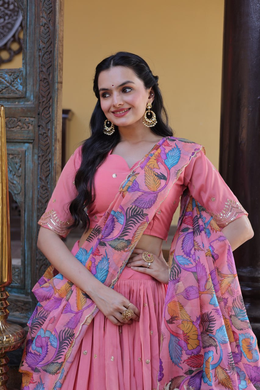 Pink Cosmos Silk Embroidered Lehenga Choli Set