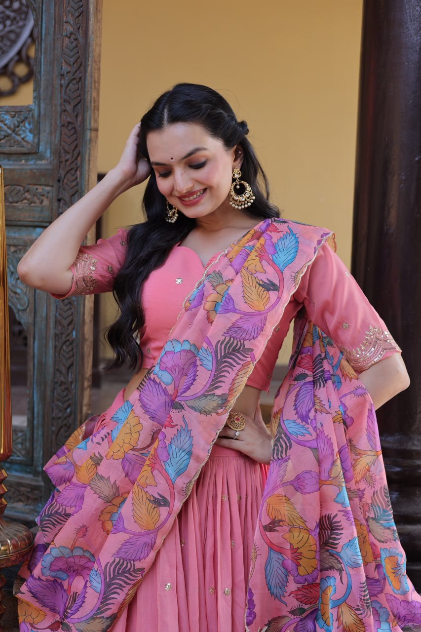 Pink Cosmos Silk Embroidered Lehenga Choli Set